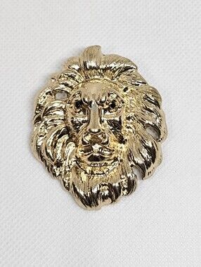 Vintage Gold Tone Lion Head Brooch Statement Costume Jewelry